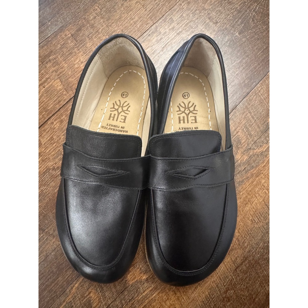 Earthing Harmony Turkish Leather Penny Loafers Men's EU 41 Black Slip-On Shoes